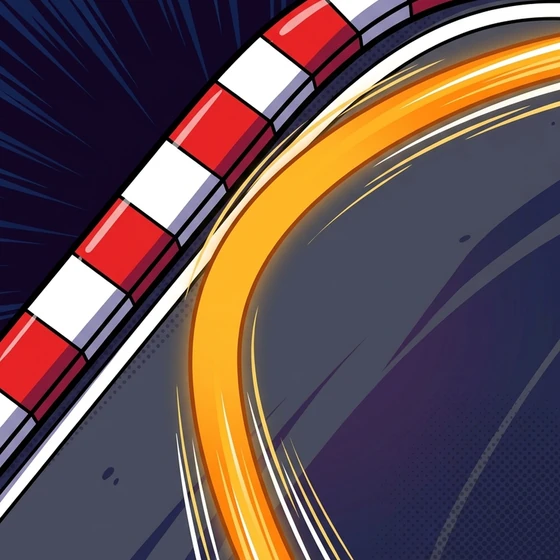 The Chicane app icon: a comic-style racing line arcing past a red and white kerb.